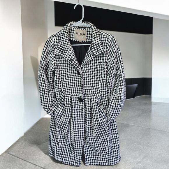 Bitten Houndstooth Wool Blend Coat Small Black & White Peacoat  Sex in the City - Picture 7 of 7